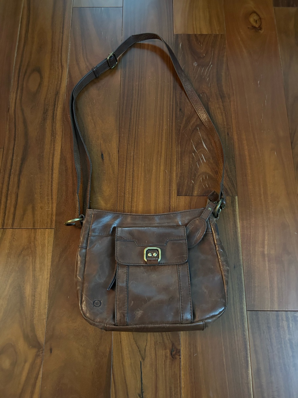 Born Dark Brown Leather Crossbody with Front Buckle